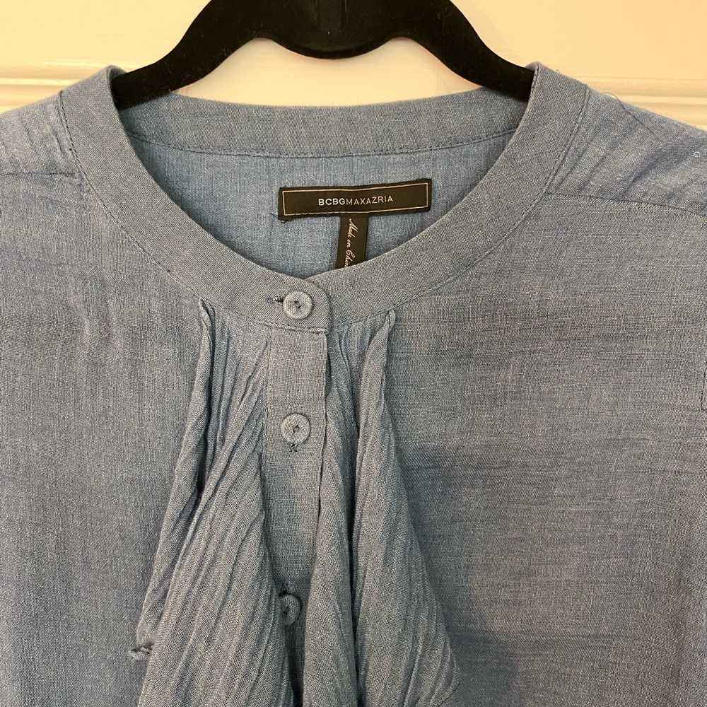 BCBGMaxAzria Slate Blue Ruffle Blouse - Picture 3 of 5